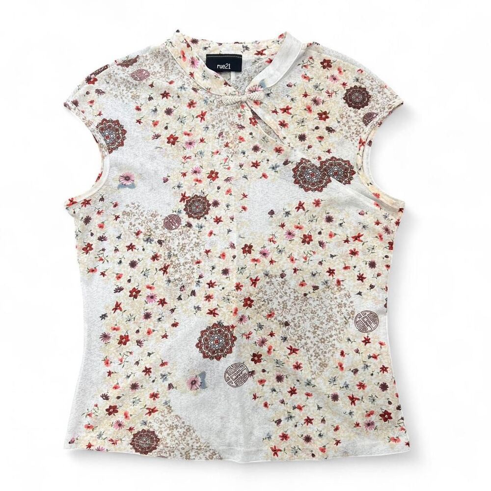 Y2K Rue21 Asian Inspired Sheer Mesh Top B2